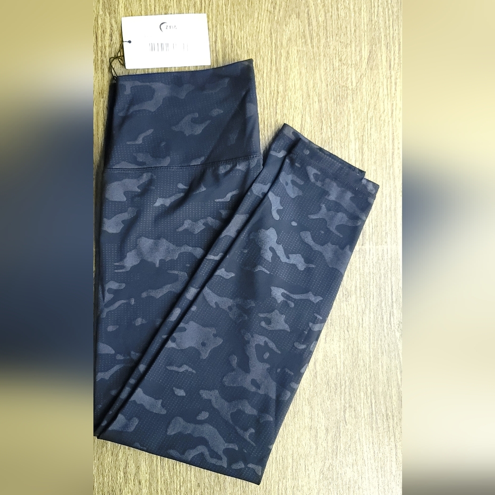 ZYIA Black Battleship Camo Luxe 7/8 High-Rise Leggings 24" Size 8-10